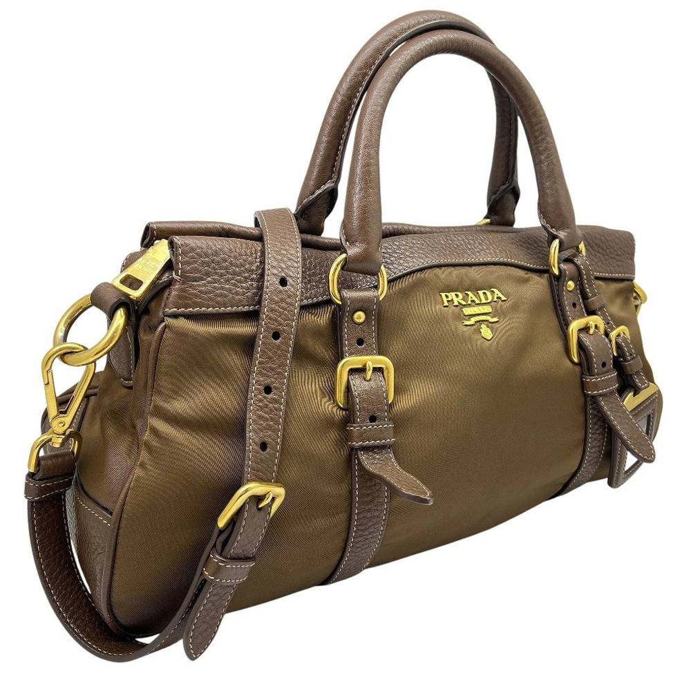 PRADA Boston Bag Shoulder Crossbody Brown